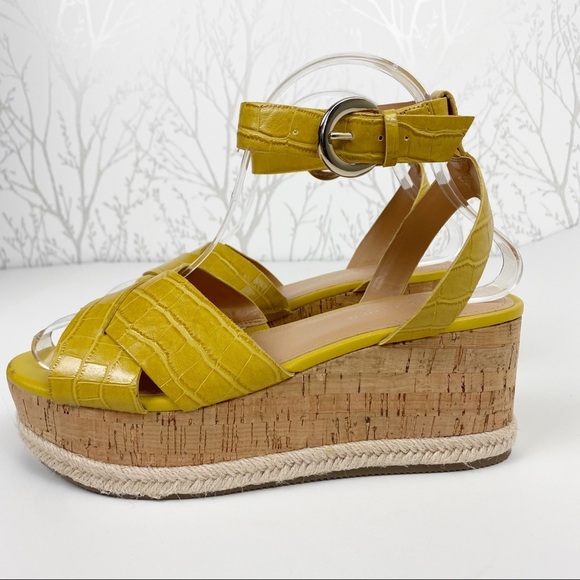 MARC FISHER Carlin 2 Golden Mustard Faux Croc Wedge Platform Sandal NWOB - Picture 4 of 9